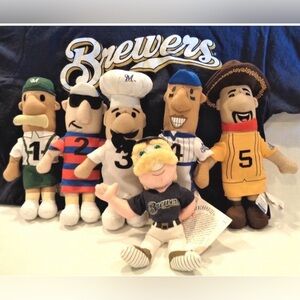 SET OF MILWAUKEE BREWERS 5 RACING SAUSAGES + BERNIE BREWER PLUSH TOYS!